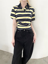 1472. Rugby stripe callor ribbon half T (3color)