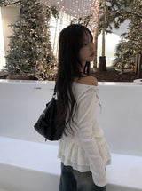 Punk Snap Button Brushed Off-Shoulder Knit