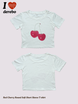 レッドチェリーラウンドソフトショートスリーブTシャツ