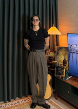 One-Tuck Semi-Banded Cotton Pants 3COLOR