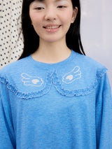 春夏新作オリジナルデザイン小さな翼プリントパッチワークレイヤードTシャツ