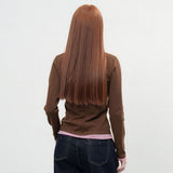 レイヤードシースルーVネックニット [BROWN]
