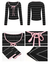 ピンクストライプ長袖Tシャツ