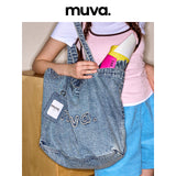 muva. ラージキャパシティ デニム キャンバスバッグ コミューター ショルダーバッグ ライトウェイト カジュアル デザイン