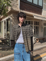 Mega washing checked layered shirt