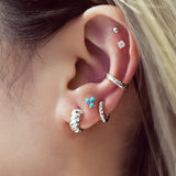 small textured hoop rhodium plating + 925 silver earrings E063-03H