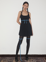 rirri SS 100% Cotton Jacquard Camisole Dress with Smocked Waist in Slimming Black (Excluding Blue Sash)