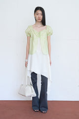 Frill Trim Tie-Front Blouse (Mint)