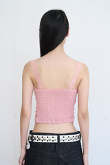 Lace-Trimmed Shirred Smocked Bra Top (Pink)