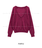 Monde Button Deep V-Neck Mohair Knit