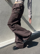 Steel zipper cargo cotton long wide work pants (4 colors)