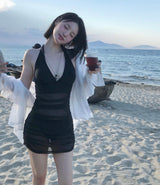[ 2-piece / daily ] glint deep black see-through bikini / monokini