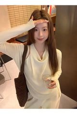 フラワーブローチストライプ長袖ニットシャツ