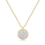two tone large pavé disc 925 sterling silver with two tone plating necklace N069-04T