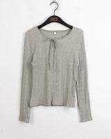 Rocha lace ribbon ribbed long-sleeved T-shirt
