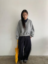 チムティ起毛Vネックフリーススウェットシャツ
