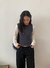 ロヤンカラーラウンドリブタンクトップ