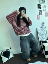 ストライプパッチスウェットシャツニット 🖤❤2COLOR
