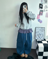 チェックフリルカンカンフーディーTシャツスウェットシャツ💟🤍🖤🩶3カラー