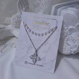 [NMIXX ジウ Necklace] ルナ ブロッサム レイヤード ネックレス - Silver color
