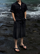 Air washing banding denim bermuda