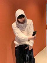  Bow henley neck hood knit