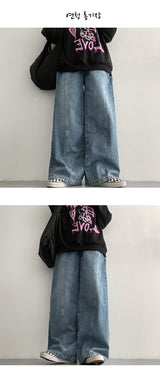 [3 Tier Length] [S–3×L] Benfall Slit Side Snap Wide Denim Pants (4 colors)