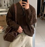  Isabelle Vienna V-Neck Loose Fit Ribbed Long Sleeve Knit