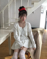 [♡MADE♡] トーンデューニットフレアワンピース + ソフトカーディガンセット