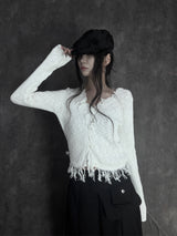 distressed fringe knit cardigan (2color)
