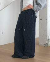 Emdeu Dot Pattern String Strap Wide Cotton Long Pants