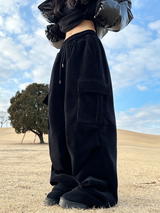 (LUXURIOUS VELVET💎/NOT CHEAP) TWO-PLEAT VELVET STRING CARGO ELASTIC PANTS