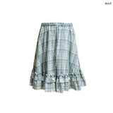 (2color) Ruffle Check Flare Skirt
