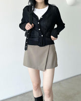 Pleats button wrap see through cardigan