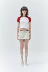 KIRSH PLAIN COLOR MIX RAGLAN CROP T-SHIRT - RED   