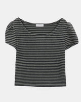 Yumo Puff Fleece Striped Half-Sleeve Knit