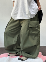 ストリング / コリアン 🤎 パラシュートかーごリベットセミワイドバルーンロングパンツ🤎🖤🩶💚 - 4カラーズ