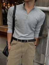 Vice shoulder half-zip muscular sleeve T-shirt