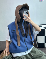 FLEECE LAYERED VEST ZIP UP💚💙🖤🧡4COLOR