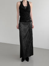 Cowl Neck Draped Layered Halter Top