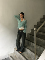 Chloe Button Roll Up 3/4 sleeve 2-Way Vneck (5c)