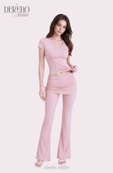 Liiv short-sleeve cap training shirring pants set (TOP)