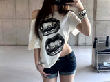 リップオフショルダーTシャツ