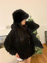 [UNISEX]スノーケーブルフリースロングスリーブフーディー