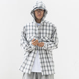 RELAX LEATHER ORNAMENT HOODY CHECK LONG SHIRTS MSFST002-BK