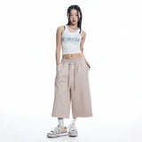 Cut-off wide bermuda sweatpants - BEIGE