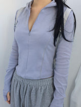 Fingerhole line hooded half zipup