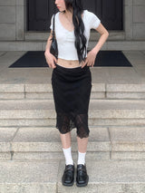 [🖤MD PICK]トワイライト ピンター チェック シースルー ロング ミディ スカート (Black)