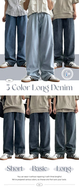 [Short, Basic, Long] [S–3XL] [Summer Long Pants!] バックバンディングプリンセミワイドピンタックデニムパンツ