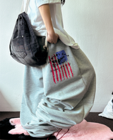 5000 SOLD OUT 🤍🤎(HIP PRINT AMERICAN FLAG VER) 🤍🤎 TWO PLEAT BALLOON COTTON PANTS 🩶🖤🤍🤎 - 4 COLORS
